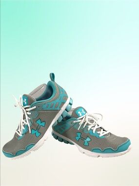 Under Armour Micro G Toxic Six Women’s Gray/Teal Athletic Running Shoes  Sz 9.5M